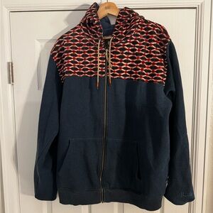 Howler Brothers Navy Zip Hoodie with Red Geometric Yoke